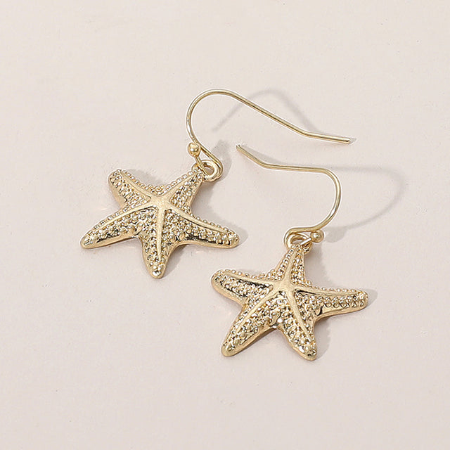 Gold Metal Starfish Dangle Earrings