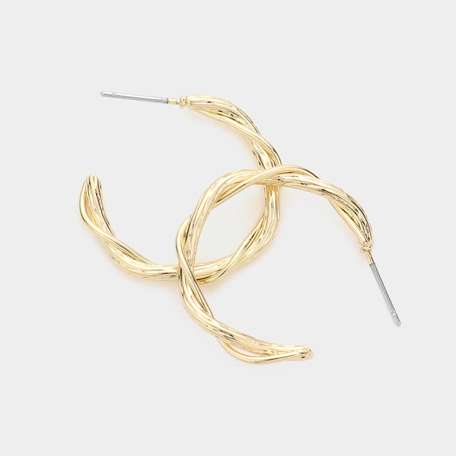 Madeline Love Gold Braided Metal Hoop Earrings