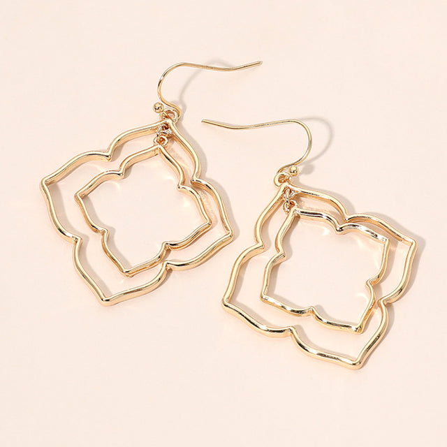 Madeline Love Gold Double Layered Metal Quatrefoil Openwork Drop Dangle Earrings