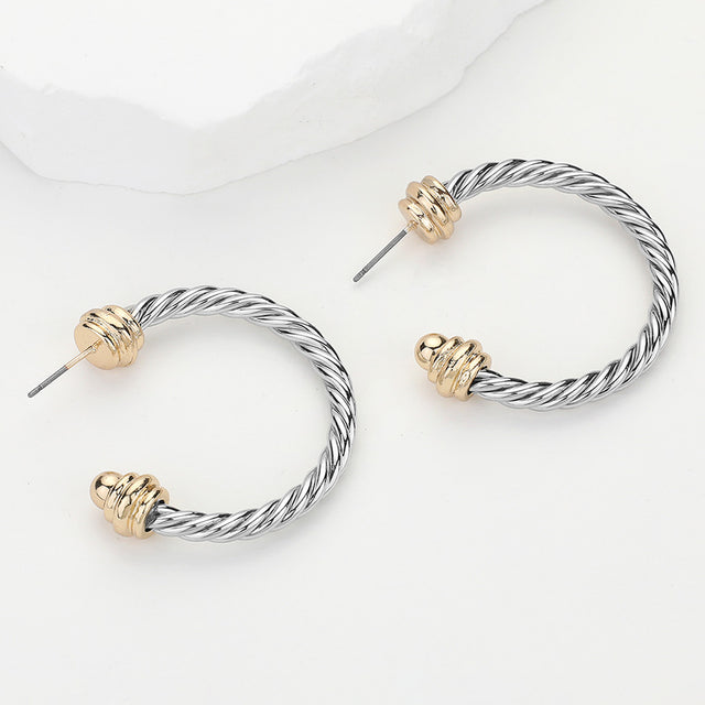Madeline Love Gold, Rhodium Two Tone Metal Rope Hoop Earrings