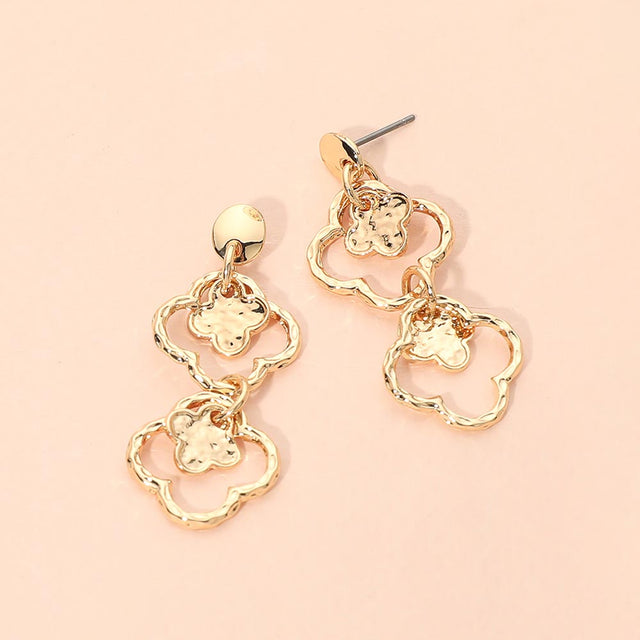 Madeline Love Gold Hammered Metal Double Quatrefoil Link Drop Earrings