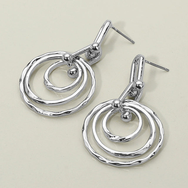 Madeline Love Rhodium Hammered Metal Layered Spiral Hoop Drop Earrings