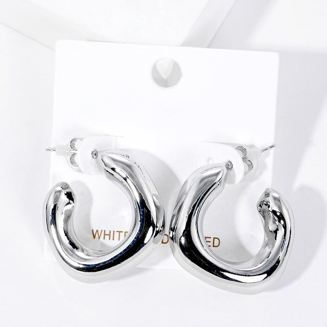 Madeline Love Rhodium White Gold Dipped Metal Square Hoop Earrings