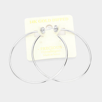 Madeline Love Rhodium 14K White Gold Dipped 2.25 Inch Metal Hypoallergenic Half Hoop Earrings
