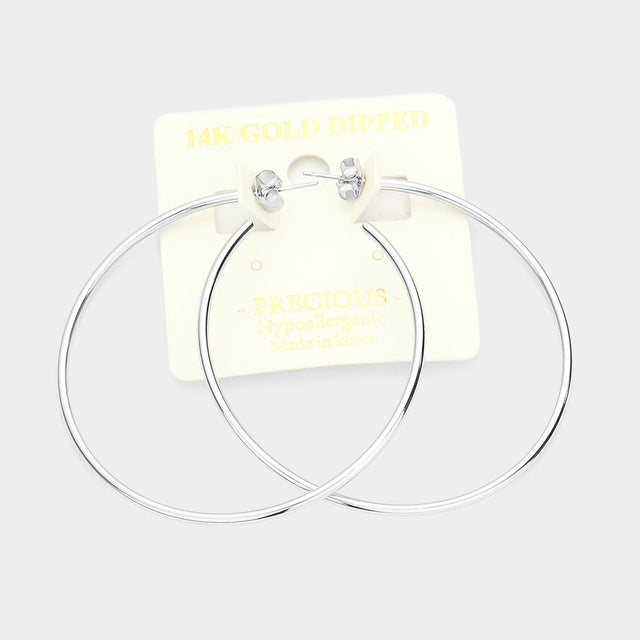 Madeline Love Rhodium 14K White Gold Dipped 2.25 Inch Metal Hypoallergenic Half Hoop Earrings