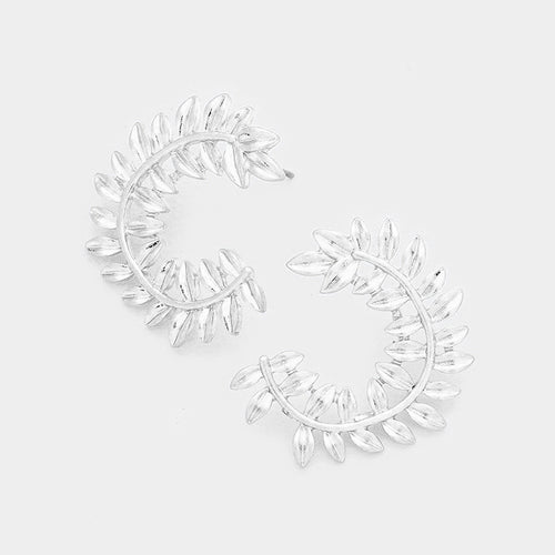 Leaf Metal Earrings - Worn Silver