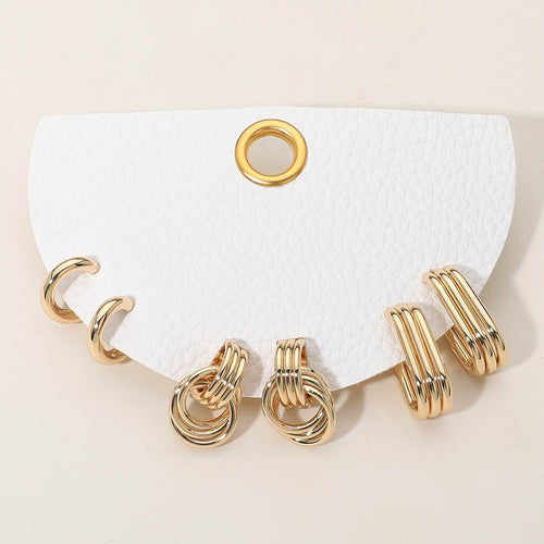 3Pairs - Textured Metal Mini Hoop Earrings - Gold