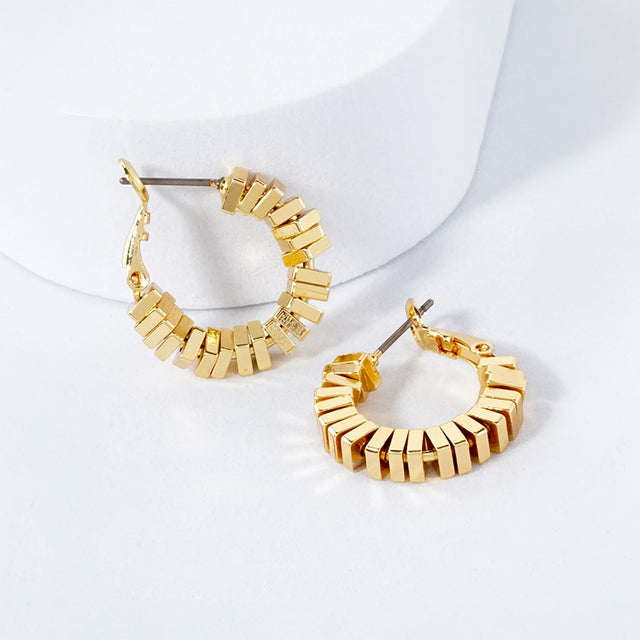Madeline Love Gold Gold Plated Geometric Textured Hoop Earrings