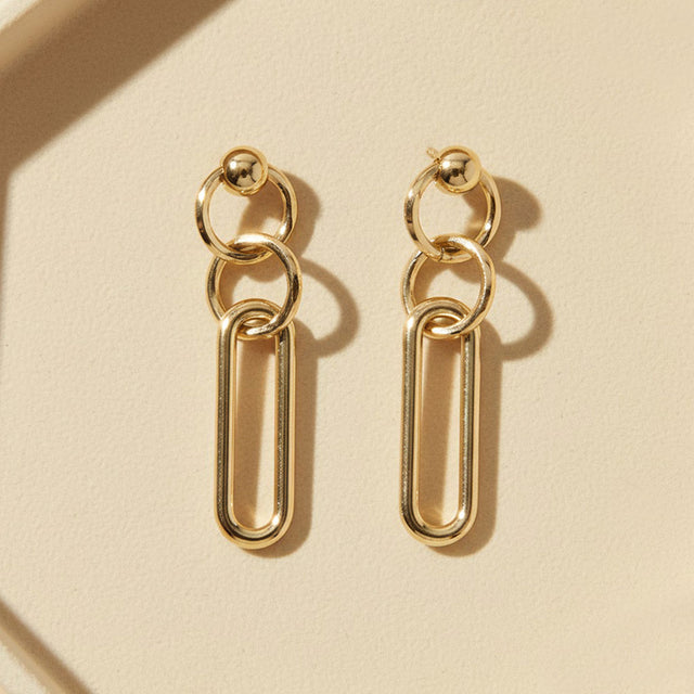 Madeline Love Gold Gold Plated Hypoallergenic Geometric Link Drop Earrings