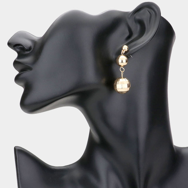 Madeline Love Gold Double Disco Ball Drop Down Metal Earrings