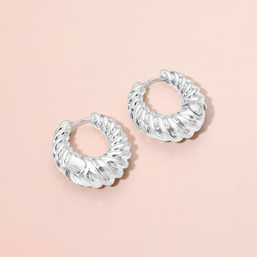 Madeline Love Worn Silver Ribbed Metal Huggie Hoop Earrings