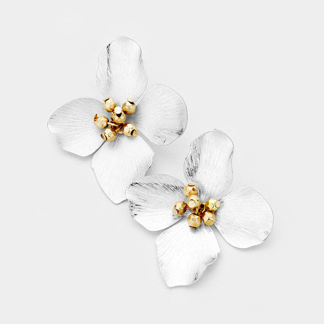 Madeline Love Worn Silver Metal Beaded Flower Earrings