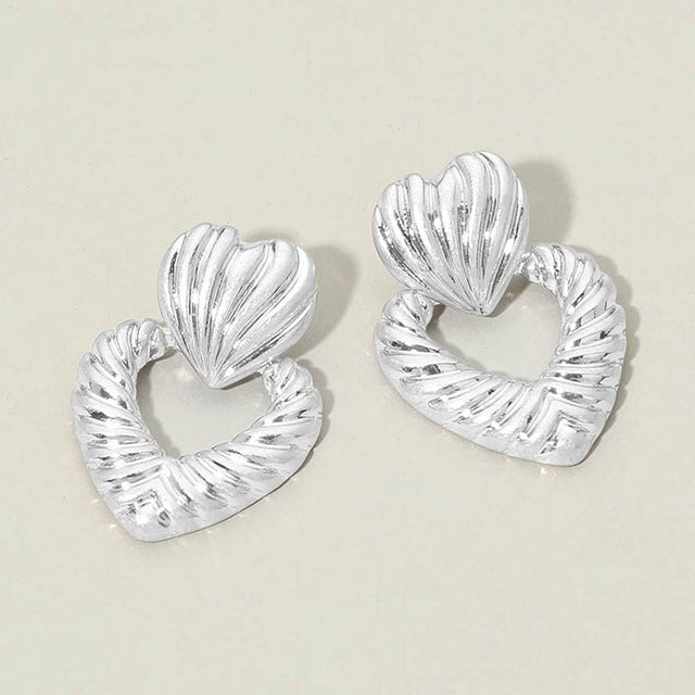 Madeline Love Worn Silver Textured Metal Double Heart Earrings