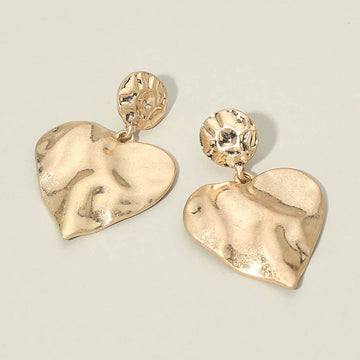 Madeline Love Worn Gold Worn Metal Hammered Heart Drop Earrings