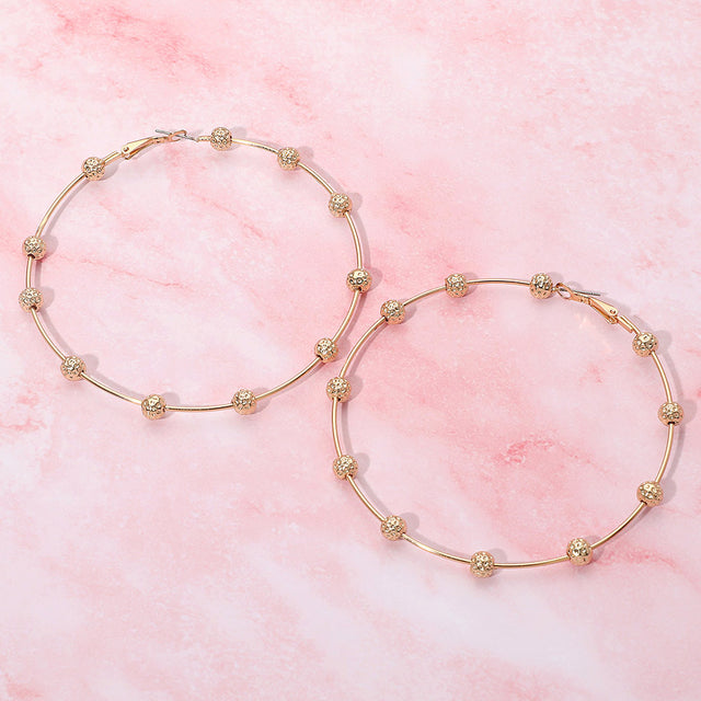 Madeline Love Gold Textured Metal Bead Accent Hoop Earrings