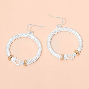 Madeline Love Matte Silver Two Tone Twisted Hoop Link Drop Dangle Earrings