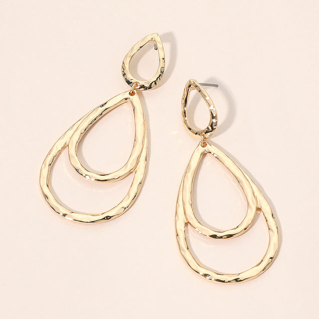 Madeline Love Gold Hammered Metal Layerd Double Open Teardrop Earrings