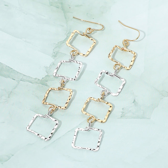 Madeline Love Multi Textured Metal Geometric Open Square Link Drop Earrings