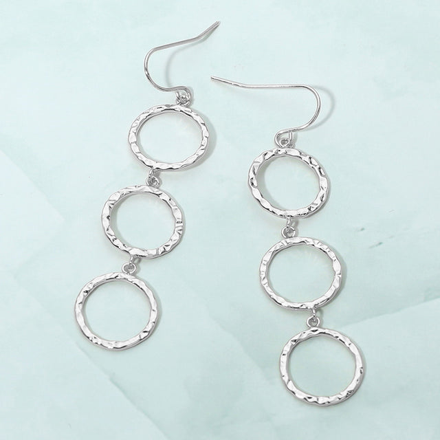 Madeline Love Silver Textured Metal Open Circle Link Drop Earrings