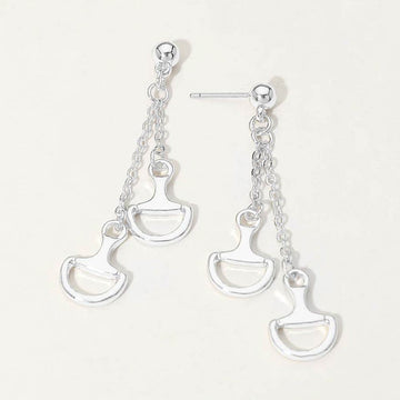 Madeline Love Rhodium Double Metal Horsebit Charm Drop Earrings