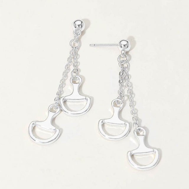 Madeline Love Rhodium Double Metal Horsebit Charm Drop Earrings