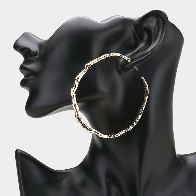 Madeline Love Gold Textured Irregular Metal Hoop Earrings