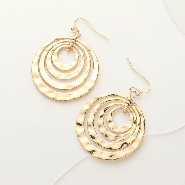 Madeline Love Gold Hammered Metal Concentric Circle Dangle Earrings