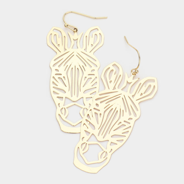Madeline Love Gold Brass Metal Cutout Zebra Dangle Earrings