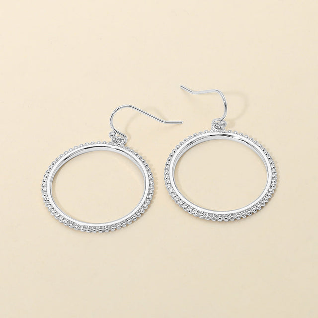 Madeline Love Rhodium Metal Beaded Open Hoop Drop Dangle Earrings