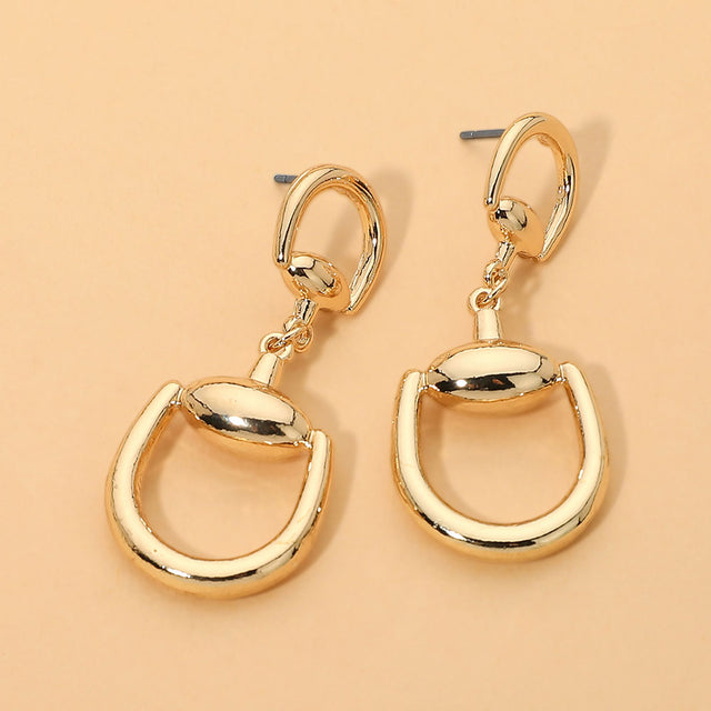 Madeline Love Gold Metal Geometric Horsebit Link Drop Earrings