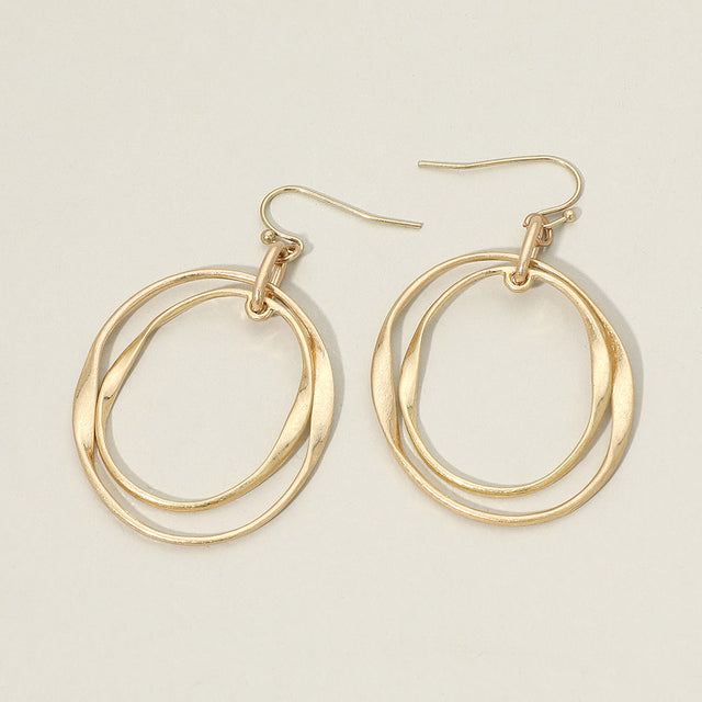 Madeline Love Worn Gold Double Layered Circle Metal Drop Earrings