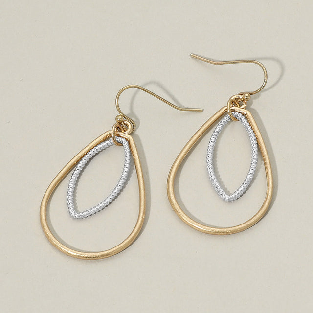 Madeline Love Two Tone, Worn Gold Layered Metal Teardrop Drop Earrings