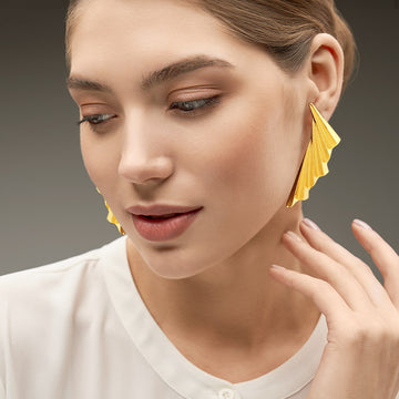 Madeline Love Gold Bold Metal Sculpted Fan Drop Earrings