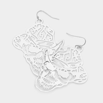 Madeline Love Rhodium Brass Metal Cutout Skull Dangle Earrings