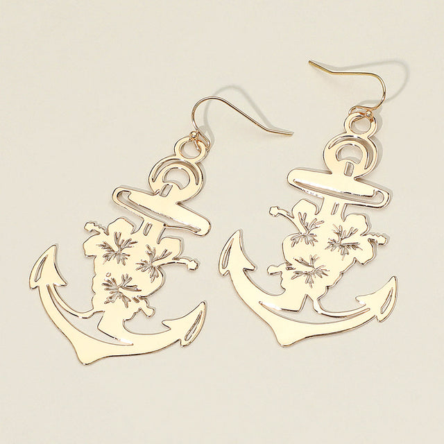 Madeline Love Gold Brass Metal Cutout Anchor Dangle Earrings