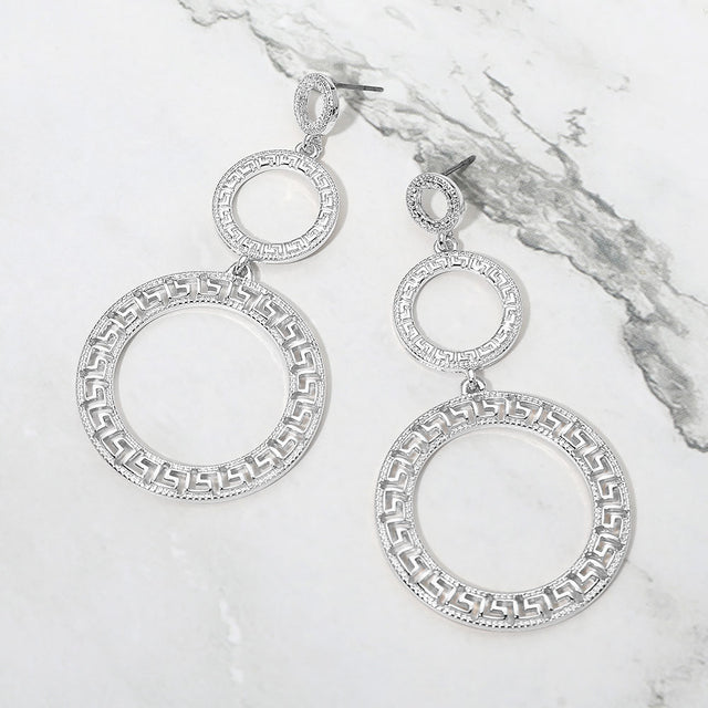 Madeline Love Rhodium Bold Geometric Triple Circle Link Drop Statement Earrings