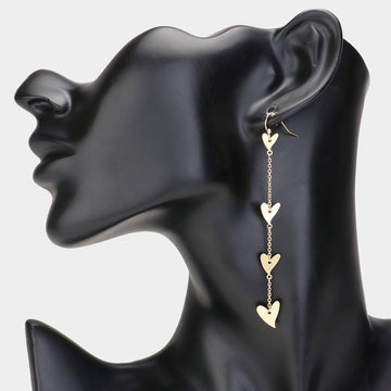 Metal Heart Link Dropdown Earrings - Gold - Earrings
