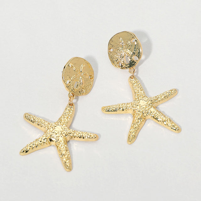 Madeline Love Gold Hammered Metal Starfish Drop Dangle Earrings