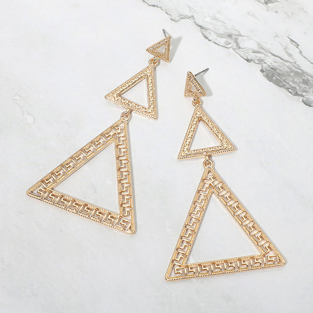 Madeline Love Gold Bold Geometric Triple Triangle Link Drop Statement Earrings