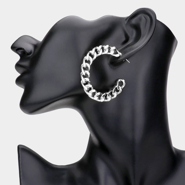 Madeline Love Rhodium Metal Chain Hoop Earrings