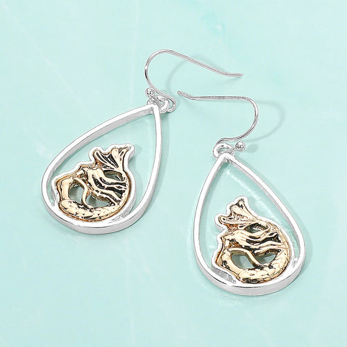 Pendientes de lágrima de metal con forma de sirena - Antique Gold, Silver