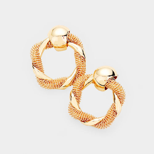 Mesh Metal Chain Knot Earrings - Gold Burnished
