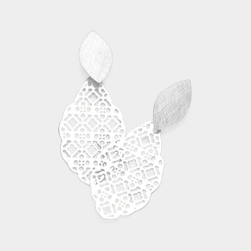 Madeline Love Worn Silver Filigree Brass Metal Petal Dangle Earrings