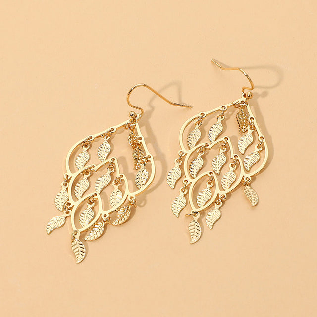 Madeline Love Gold Metal Cascading Leaf Chandelier Statement Earrings