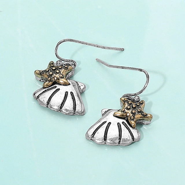 Madeline Love Gold Burnished, Silver Burnished Metal Starfish Shell Dangle Earrings