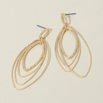 Madeline Love Gold Textured Metal Open Layered Oval Drop Earrings
