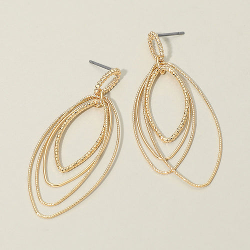 Textured Metal Open Layered Oval Drop Earrings - Gold