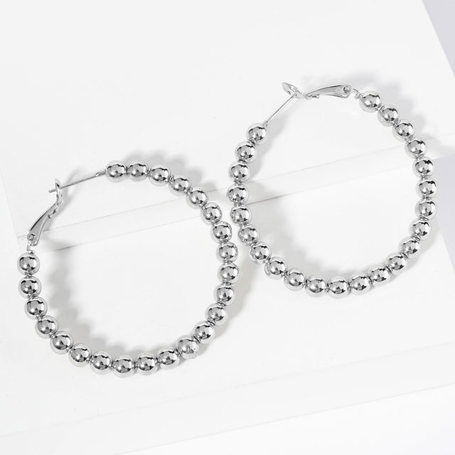Madeline Love Rhodium White Gold Dipped Metal Ball Beaded Hoop Earrings