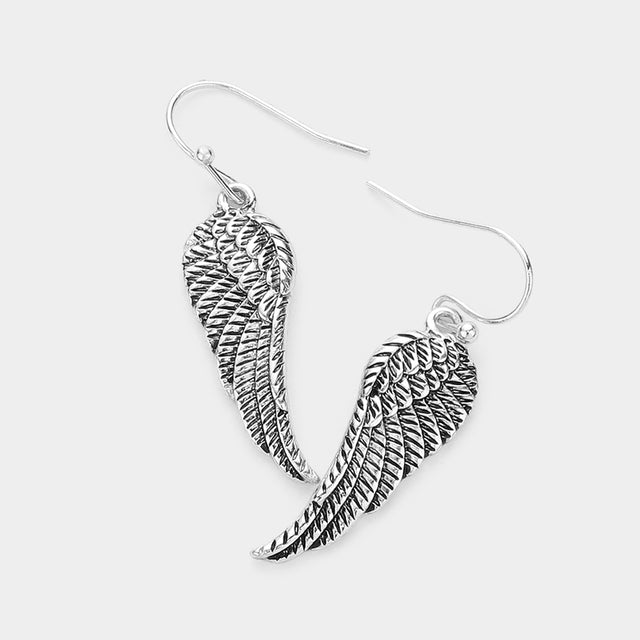 Madeline Love Antique Silver Antique Metal Angel Wing Dangle Earrings