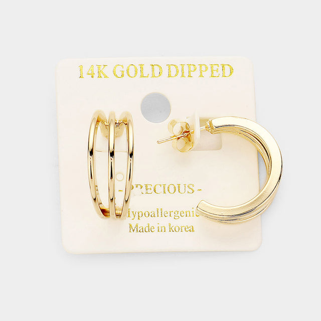 Madeline Love Gold 14K Gold Dipped Triple Layered Metal Hypoallergenic Half Hoop Earrings